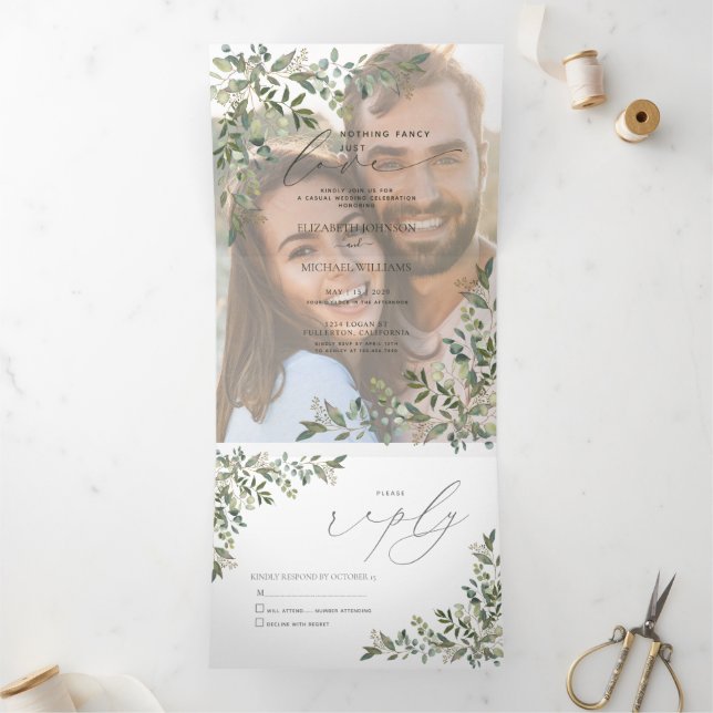 Nichts Extravagant nur Liebe Vellum Eukalyptus Wed Dreifach Gefaltete Einladung (Innenseite)