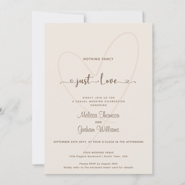 Nichts extravagant Nur Liebe Wüste beige Hochzeit Einladung (Vorderseite)