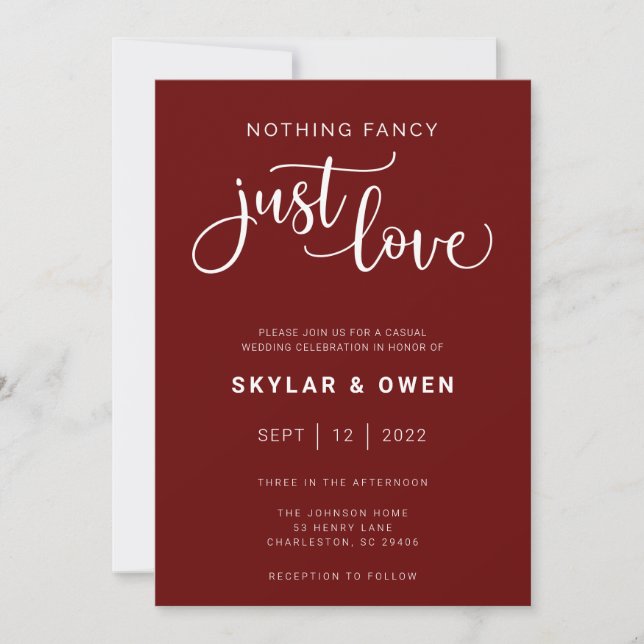 Nichts Extravagantes nur Liebe Hochzeitsempfang Einladung (Vorderseite)