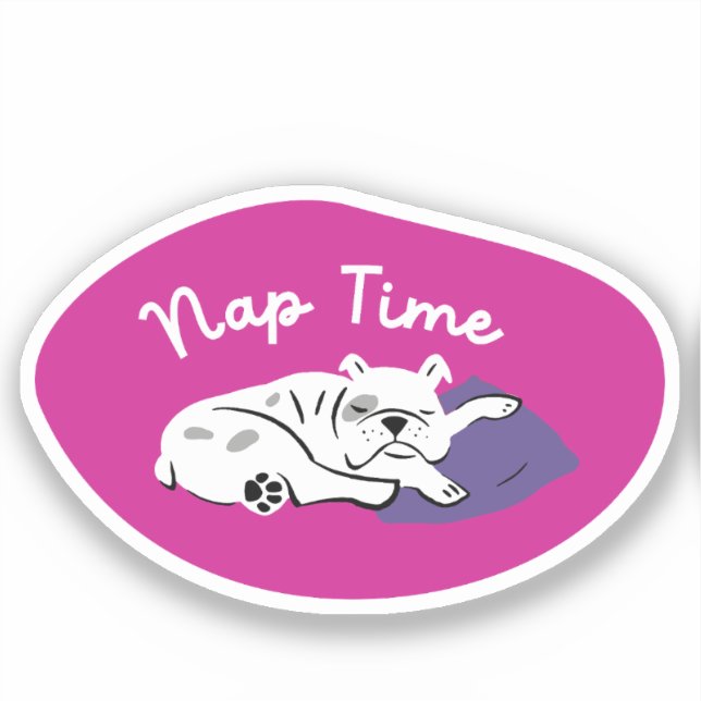 "Nickerchen Time" Schlafbulldog magenta und lila Aufkleber (Vorderseite)