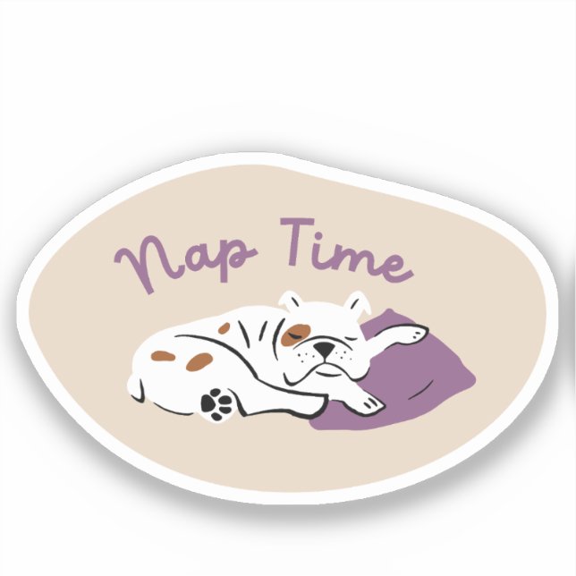 "Nickerchen Time" Schlafbulldog sandig beige lila Aufkleber (Vorderseite)