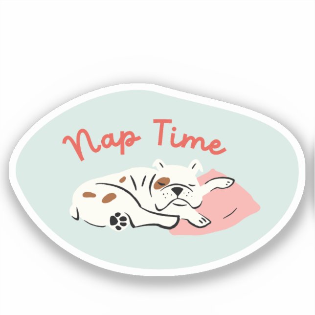"Nickerchen Time" schlafender Bulldogge Minzgrün R Aufkleber (Vorderseite)