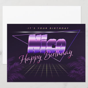 Nico Name Vorname lila retro Karte Geburtstag