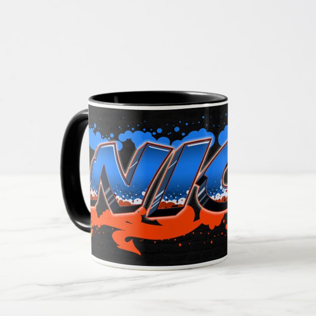 Nico prénom Graffiti blue Tasse orange (Devant gauche)