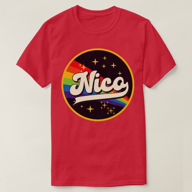 Nico Rainbow in Space Vintag Style T-Shirt (Design vorne)