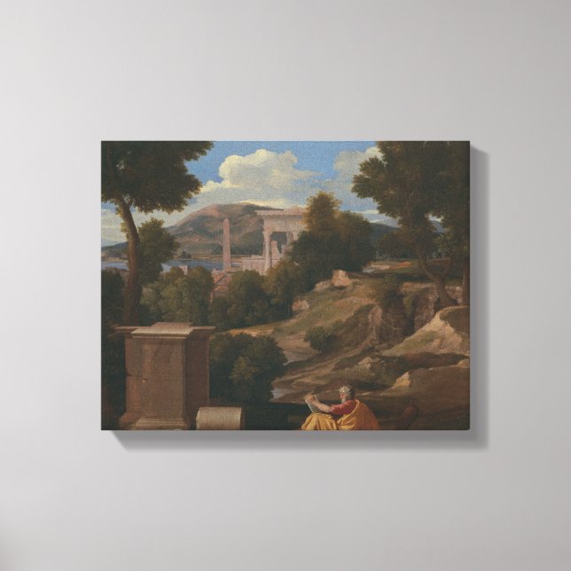 Nicolas Poussin - Landschaft mit Saint John Leinwanddruck (Vorderseite)