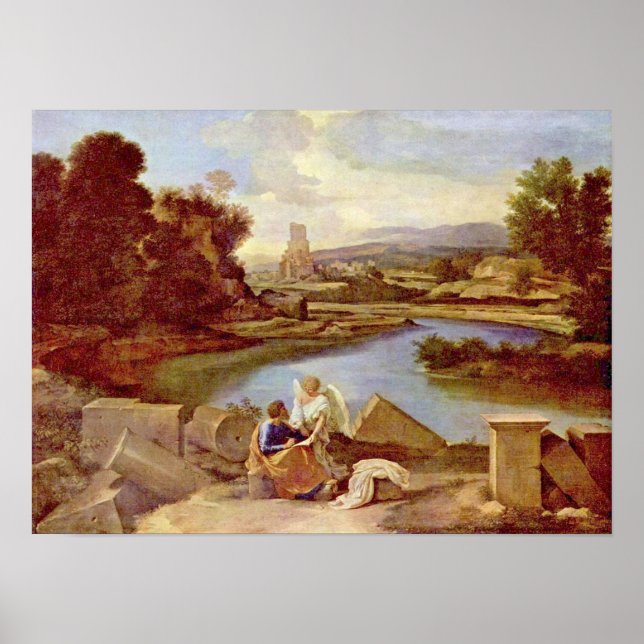 Nicolas Poussin - Landschaft mit St Matthew Poster (Vorne)