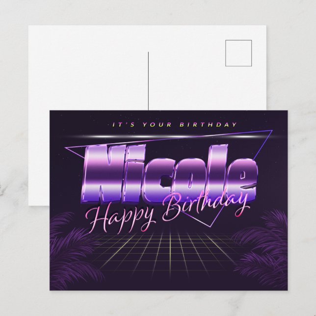 Nicole Nom Prénom Anniversaire de la carte postale (Devant / Derrière)