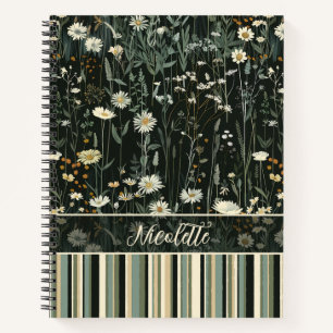 Nicolette Dark Daisy Floral Striped Deluxe Notizbuch