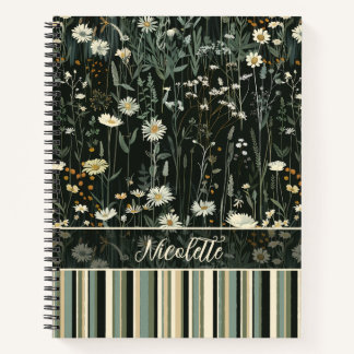 Nicolette Dark Daisy Floral Striped Deluxe Notizbuch