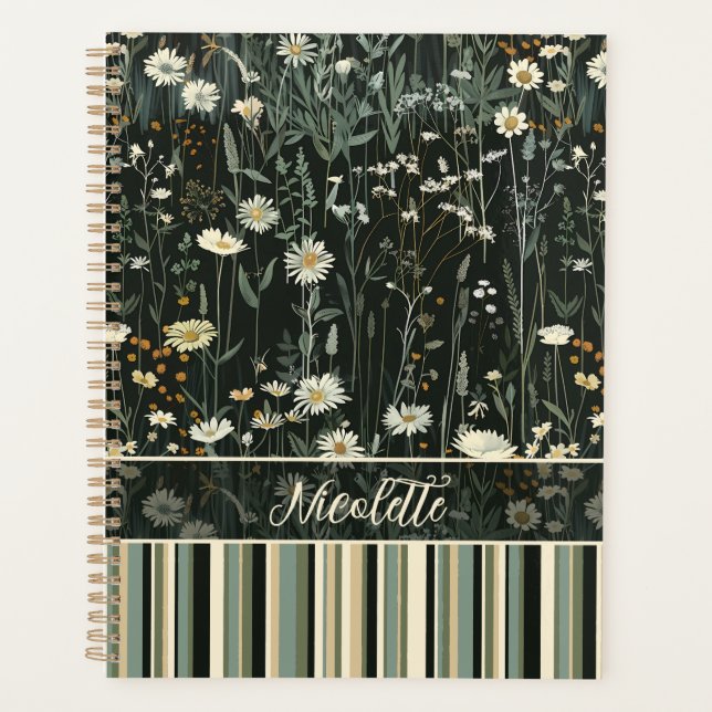 Nicolette Dark Daisy Floral Striped Planer (Vorderseite)
