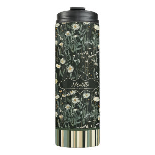 Nicolette Dark Daisy Floral Striped Thermosbecher