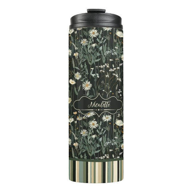 Nicolette Dark Daisy Floral Striped Thermosbecher (Vorderseite)