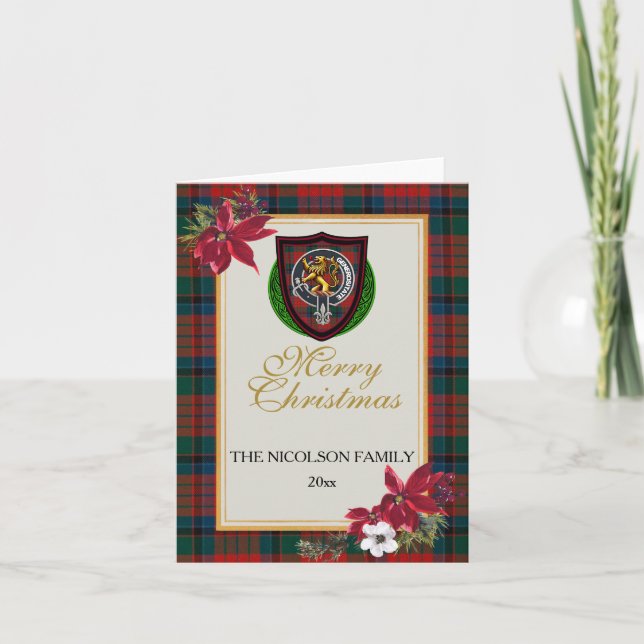 Nicolson Schottischer Clan-Tartan und -Wappen Karte (Vorderseite)
