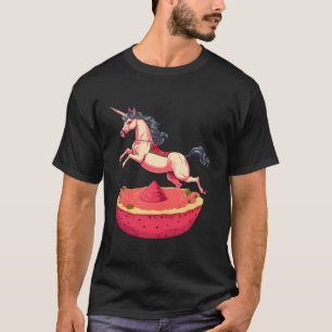 Nicorn Jumping Over Watermelon - Whimsical Fantasy T-Shirt
