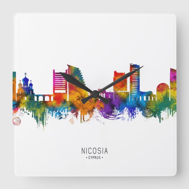 Nicosia Cyprus Skyline Quadratische Wanduhr (Vorderseite)
