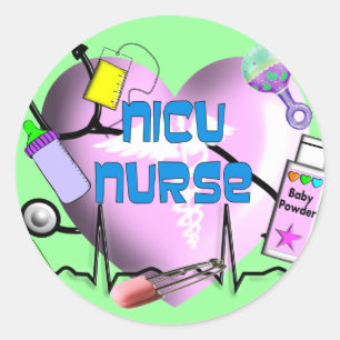 NICU Krankenschwester-Rosa-Herz-Entwurfs-Geschenke Runder Aufkleber