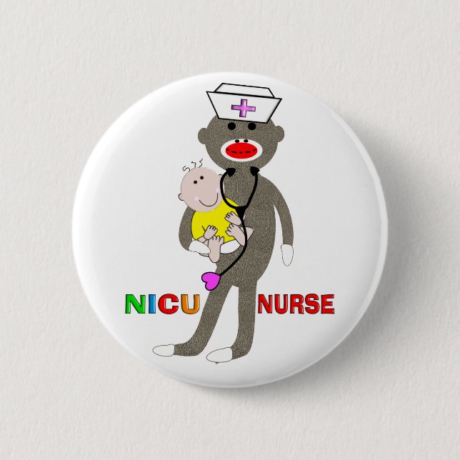 NICU Krankenschwester-Socken-Affe-Geschenke Button (Vorderseite)
