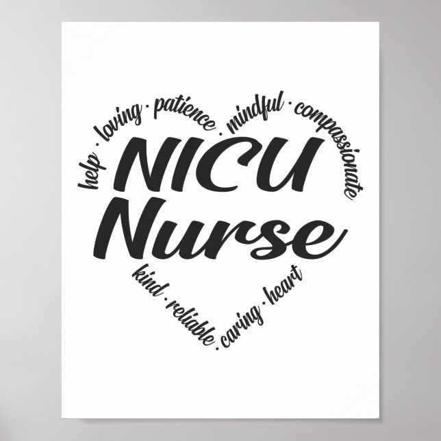 NICU Nurse Heart Word Cloud Poster (Vorne)