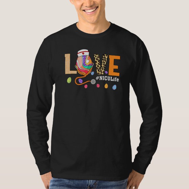 Nicu Nurse Kariert Egg Bunny Liebe Stethoscope Rn  T-Shirt (Vorderseite)