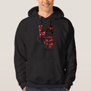 Nicu Nurse Kariert Leopard Liebe Heart Messy Bun R Hoodie