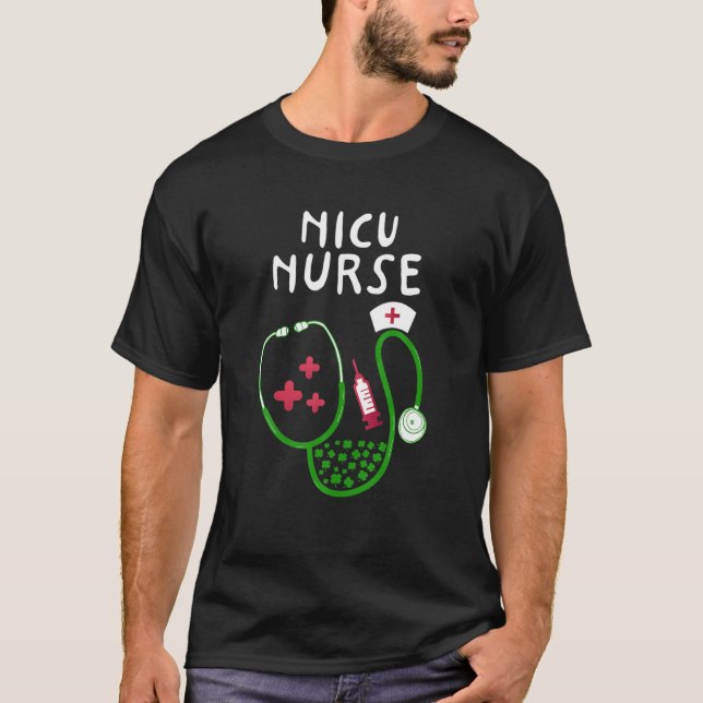 Nicu Nurse Shamrock Stethoscope St Patrick's Day T-Shirt (Vorderseite)