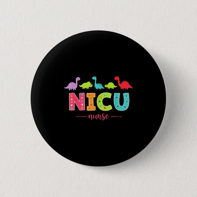 Nicu Nurse With Cute Dinosaurs Pediatric For Women Button (Vorderseite)