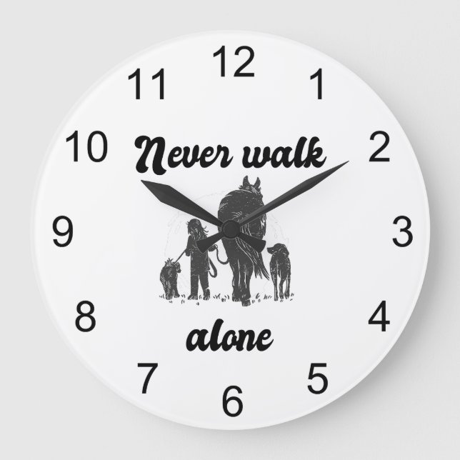Nie allein laufen - Rustikales Tierreich Große Wanduhr (Vorderseite)