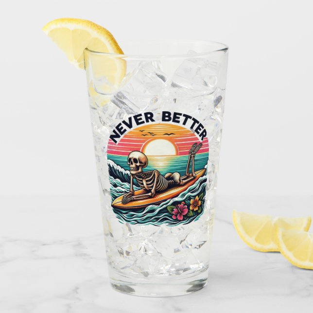 Nie besser - Skelettsurfing Sunset Wave Design Glas (Vorderseite Ice)