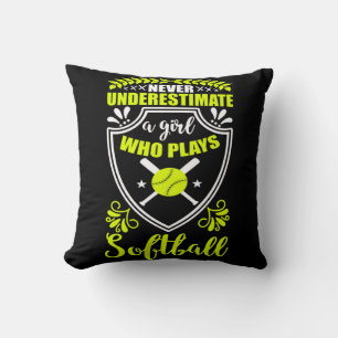 Nie ein Mädchen unterschätzen, das Softball Neon s Kissen