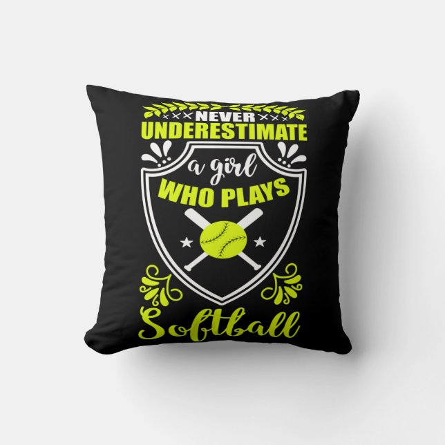 Nie ein Mädchen unterschätzen, das Softball Neon s Kissen (Vorderseite)
