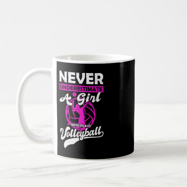 Nie ein Mädchen unterschätzen, das Volleyball Gi s Kaffeetasse (Links)