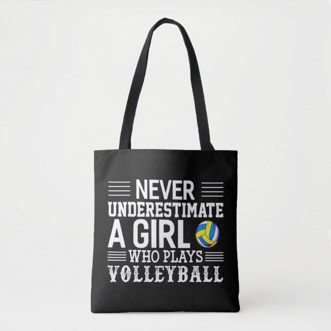 Nie ein Mädchen unterschätzen, das Volleyball Vo s Tasche (Vorderseite)