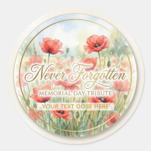Nie vergessener Memorial Day Wasserfarben-Mohnblum Runder Aufkleber