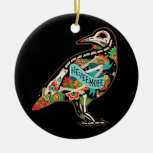 Nie wieder Zuckerschädel-Raben-Verzierung rund Keramik Ornament