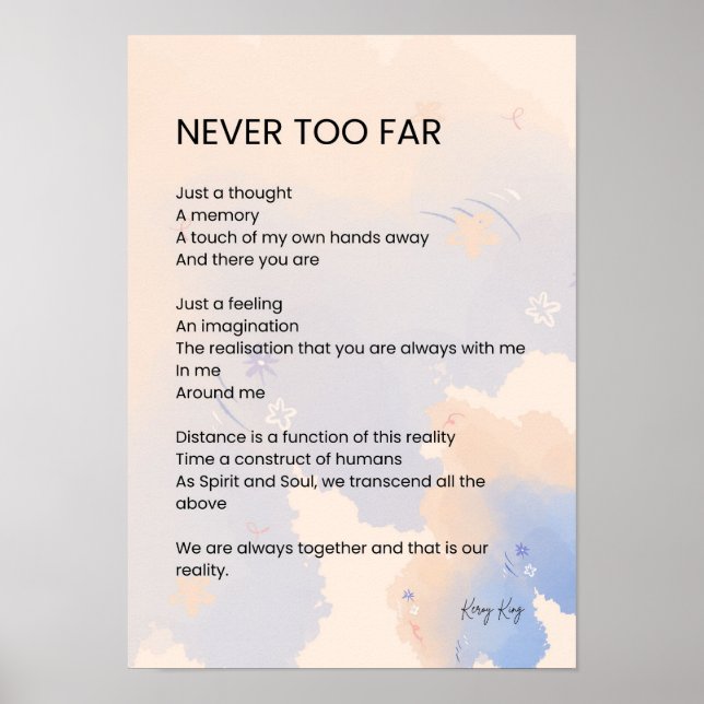 Nie zu spät Liebe Gedicht Gedichte Poster (Vorne)