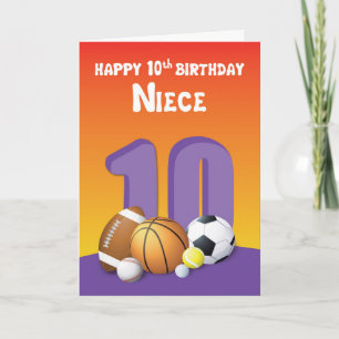 Niece 10. Geburtstag Sportbälle Karte