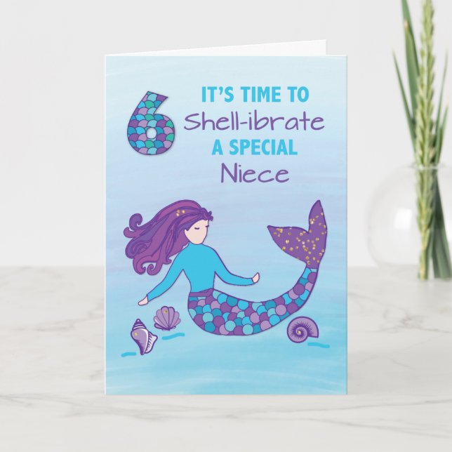 Niece 6. Geburtstag Funkelnd Look Mermaid Karte (Vorderseite)