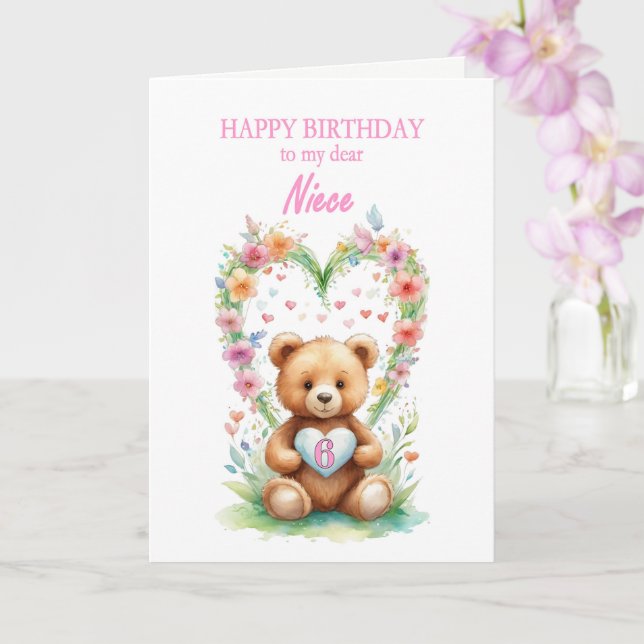 Niece Age 6 Teddy Bear Karte (Orchidee)