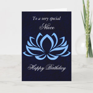 Niece - Birthday - Blue Lotus auf Black Karte