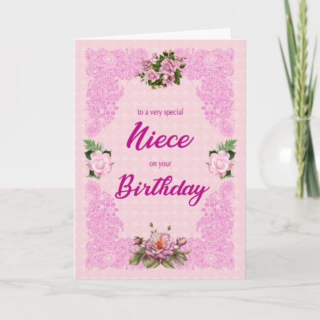 Niece Birthday mit rosa Roses Card Karte (Vorderseite)