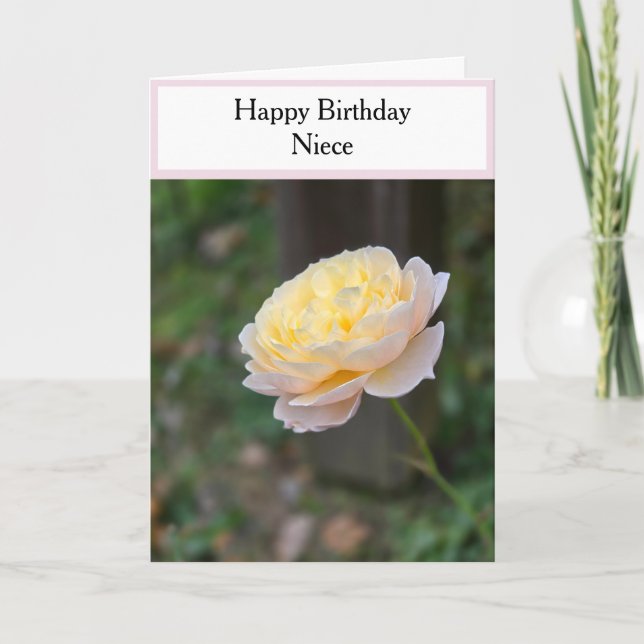 Niece Birthday Pastell Yellow Roses Pink Cupcake Karte (Vorderseite)