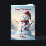 Niece Christmas Snowman Feiertagskarte<br><div class="desc">Eine festliche Winterszene,  die einen fröhlichen Schneemann in einem roten Hut und Schal zeigt. Wünschen Sie Ihre Nichte ein frohes Weihnachtsfest mit einer schönen Schneemannskarte.</div>