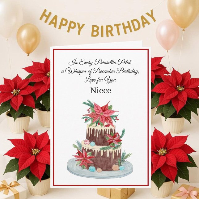 Niece December Birthday Cake Poinsettias Karte (Von Creator hochgeladen)