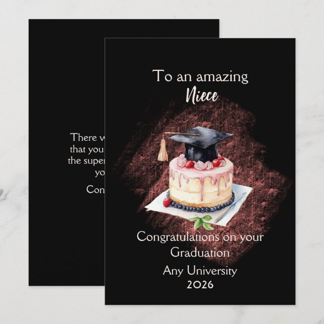Niece Graduation Cap and Cake Congratulations (Vorne/Hinten)