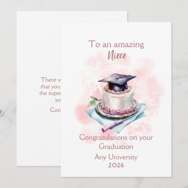 Niece Graduation Cap and Cake Congratulations (Vorne/Hinten)