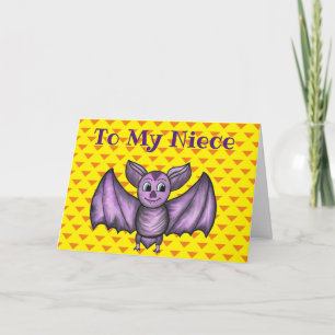 NIECE HALLOWEEN CARTE DE VACANCES BAT ORANGE PURPL