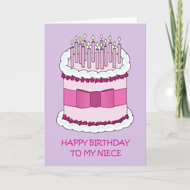 Niece Happy Birthday Cartoon Cake und Candles Karte (Vorderseite)