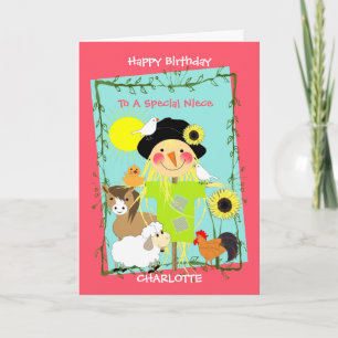 Niece Happy Birthday Niedliche Landtiere Karte