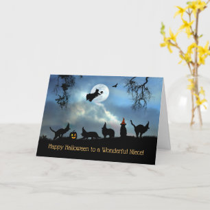 Niece Happy Halloween Witchy Cats and Hexe Karte